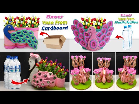 4 Ide Kreatif membuat vas bunga dari botol plastik | Best Out of waste | Vase flower fiy