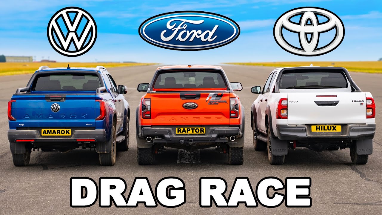 Ford Ranger Raptor v Toyota Hilux v VW Amarok: DRAG RACE