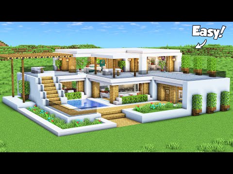 Minecraft: How to Build a Modern House Tutorial (Easy to Follow) #70 - Interior in Description!