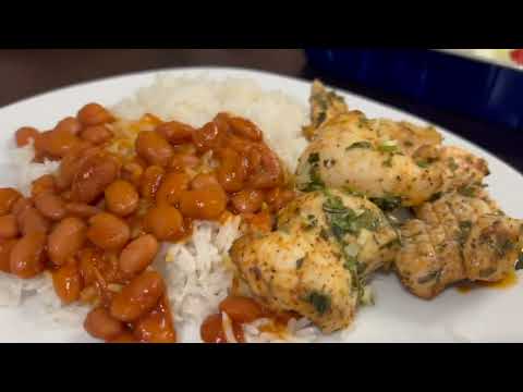 Chicken   with Cilantro and garlic in the Air fryer ,White long grain White Rice