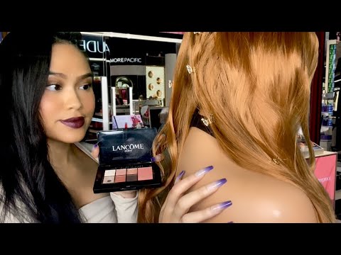 ASMR Lady @ Mall Pampers U + Does Your Hair, Makeup & Back Scratch (she sells u products) light gum