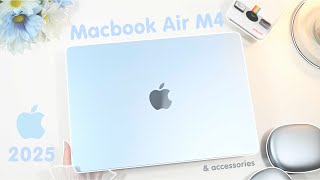 MacBook Air M4 Sky Blue Aesthetic Unboxing ☁️🩵 AirPods Max 🎧Gaming, Speed Test & Useful Accessories!