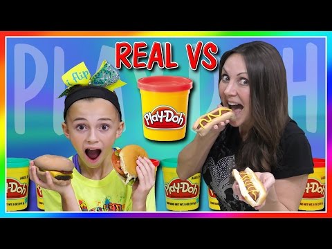 REAL FOOD VS PLAY DOH FOOD CHALLENGE | DIY | We Are The Davises