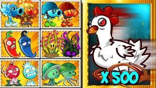 PVZ 2 - Random 50 Pair Team Plants Same Shape & Same Skill Vs 500 Chicken Zombies