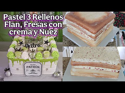 Pastel 3 Rellenos Flan, Fresas con crema y Nuez 3 leches