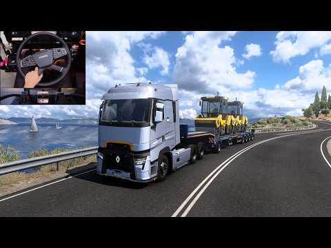 Trucking through winding roads in Greece - Euro Truck Simulator 2 | Steering wheel gameplay