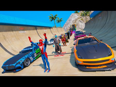 Super-heróis e Carros Desafio de Acrobacias - Cars Flips and Spiderman GTA 5