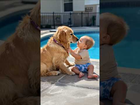 A gold retriever saves a baby.#dog #gold retriever#baby#pool #rescue#shorts