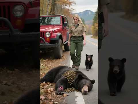 Black Bear Cub Stops Cars by the Road, Begging to Save Its Mother.#shorts #animals #rescue