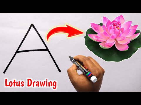 Lotus Drawing Very Easy And Beautiful Step By Step | How To Make A Lotus Flower From A Letter