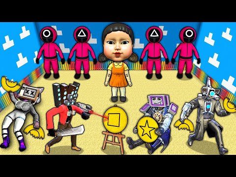 SQUID GAME of TV WOMAN and TV MAN TITAN and SPEAKER MAN in MINECRAFT animation