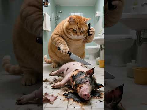 Saved a Duck, Blew Up the Pig, Cat & Girl Feast Happily! #pets #shortsfeed #cute #cutecat #cartoon
