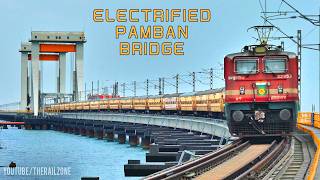 Dangerous Pamban Bridge is now ELECTRIFIED ⚡ Train Videos | Indian Railways #wap7 #wap4 #rameshwaram