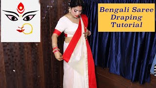 Traditional Bengali Saree Draping For Durga Puja | Easy Bengali Saree Draping Tutorial