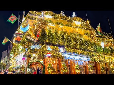 London Christmas 2024 ✨ Churchill Arms to Kensington High Street Walk Tour 🎄 4K HDR