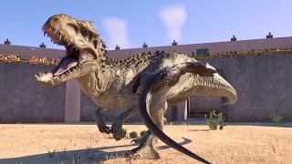 TYRANNOSAURUS REX vs LARGE & MEDIUM CARNIVORE DINOSAURS BATTLE ROYALE IN BATTLE ARENA - JWE2