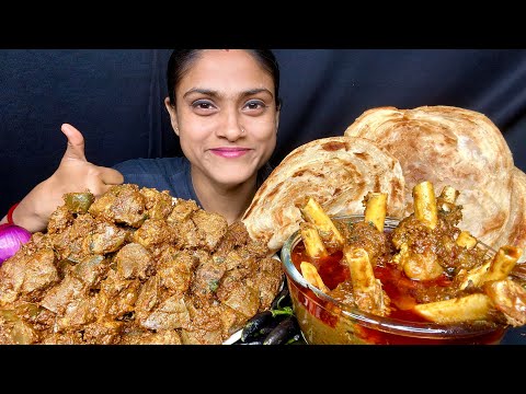 Spicy Mutton Kaleji Fry With Laccha Paratha Mutton Nalli Curry With Rice Chilli Eating Mukbang