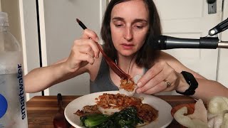 Eating Chinese Broccoli, Beef Ho Fun & Prawn Crackers! Eat a Full Meal With Me ASMR ♥