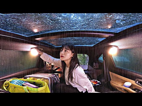 폭우 차박☔️ 천둥 빗소리가 쏟아진다!! 차안에서 편안한 하룻밤 (+잔치국수에 깻잎전) ﹒ 우중캠핑 브이로그