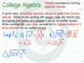 Simplifying Algebraic Expressions and Radicals