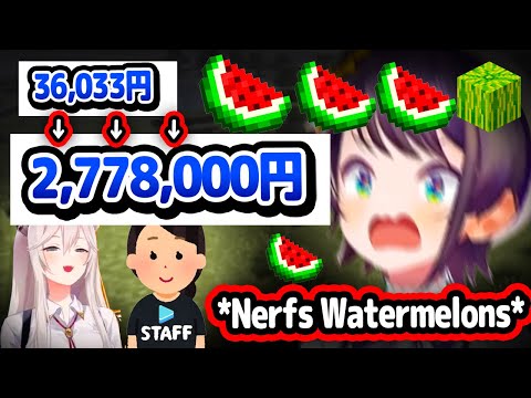 Subaru Finds Watermelon Money Exploit But Gets Nerfed By Management and Botan【Hololive】