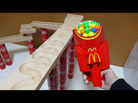 Marble Run Race  ☆ Coca-Cola & McDonald's Potato Stand Wooden Course