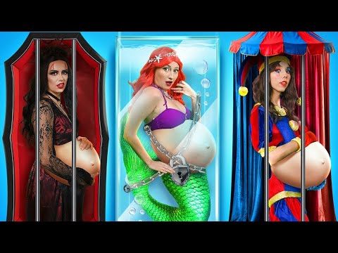 Trucos geniales para padres en la cárcel: Pomni vs Vampira vs Sirena embarazada por Kaboom Zoom!