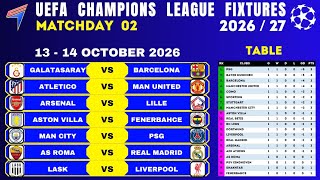 UCL FIXTURES - Matchday 2 • UCL Fixtures This Weekend • 13-14 SEP 2026