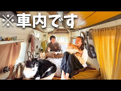 【真冬の車中泊】これだからバンライフは辞められない。｜Winter car camping vlog : life on car with 2 cats!