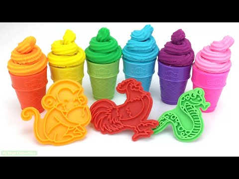 Learn Colors with 6 Color Play Doh and Monkey Cow Cookie Molds Surprise Toys Yowie Kinder Joy