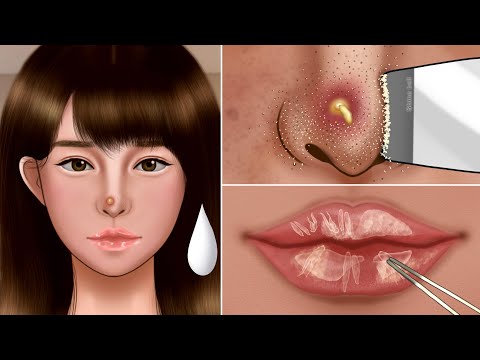 ASMR Satisfying Nose Sebum Removal Animation‼️Make-up, Blackheads, Lip care