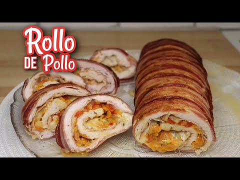 Rollo de Pollo Relleno Envuelto en Tocino