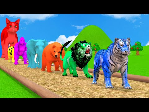 Paint Animals Gorilla,Cow,Elephant Mammoth,Tiger,Gorilla,Buffalo,Wild animals Crossing Fountain Game