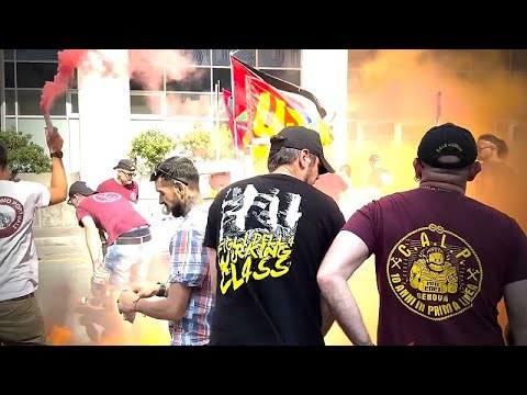 YouTube video thumbnail: European Dockworkers Demand Halt to Arms Shipments to Israel