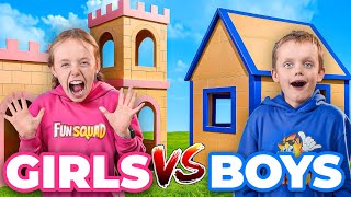 Girls VS Boys! Race to Build the Biggest Box Fort! | Fun Squad