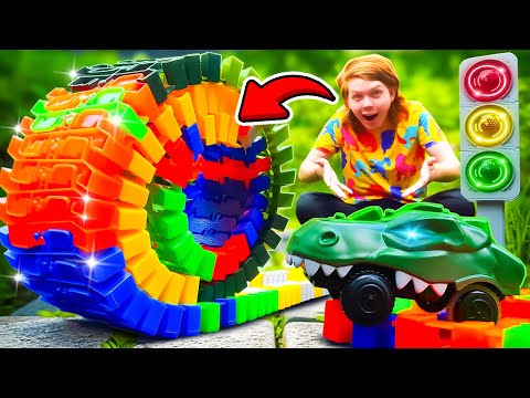 Une route pour la petite voiture - dinosaure🦖 Jeux avec voitures pour garçons