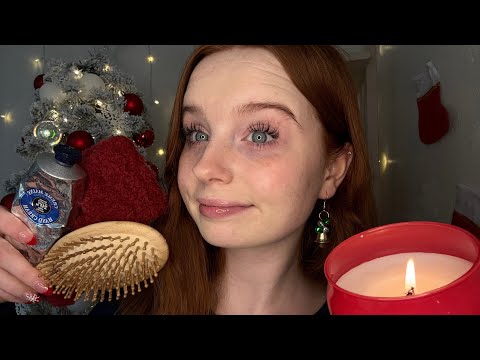 ASMR A Christmas Pamper Session 🎄🎁 (layered sounds, hair brushing, making hot cocoa)