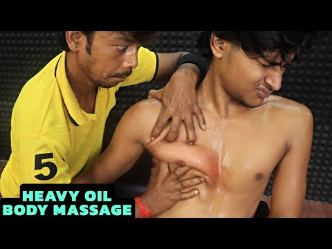 Heavy Oil Chest Massage | Deep Tissue Back Massage | Head Massage & Neck Crack | Spine Cracking ASMR