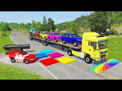 Flatbed Truck McQueen | Transportation with Truck - Pothole vs Car #07 | BeamNG.Drive Gameplay
