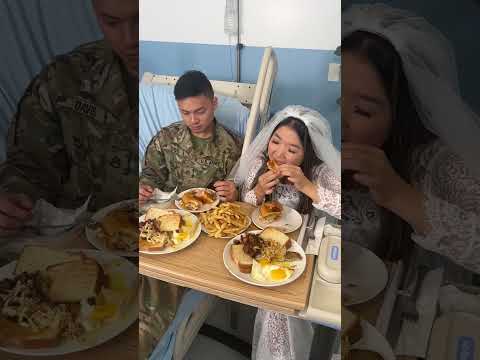 Yummy bride eats with yummy military man!