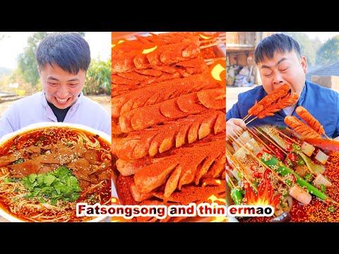 mukbang | Songsong made a spicy pork hot pot🔥 Guess Ermao got too spicy？