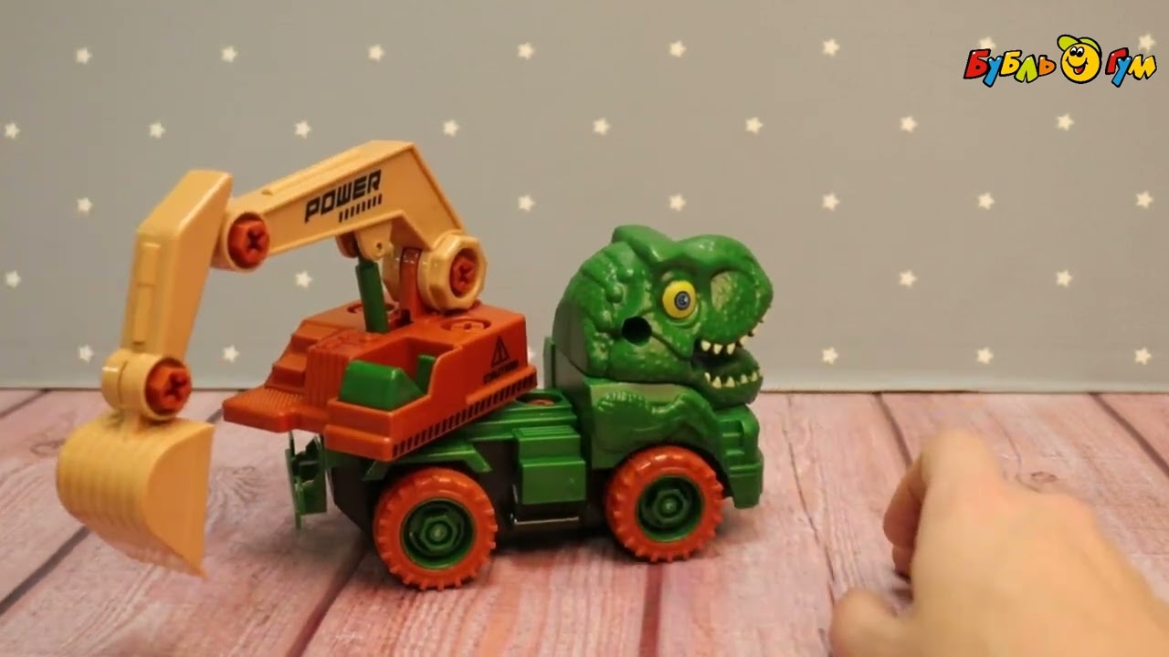 Машина DINOSAUR TRUCK Динозавр-экскаватор сборный зеленый  - видео