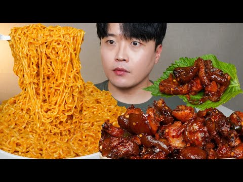 🔥🔥 매운 불족발 신라면 툼바 먹방 SPICY JOKBAL(PIGS FEET) & RAMEN ASMR MUKBANG REAL SOUND EATING SHOW