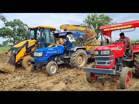 Jcb 3dx Eco Excellence Machine Loading Red Mud In Mahindra and Sonalika Tractor | Jcb Video | JCB