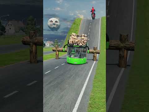 Colourful Long Buses vs Logs Trap - BeamNG.Drive #shorts #beamngdrive #bus