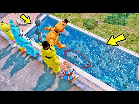 ANIMATRONICS FESTA NA  MANSÃO E PISCINA COM TUBARÕES  | GTA V Five Nights at Freddy's