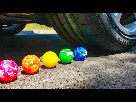 Crushing Colorful Cristal Balls with Car wheel. ASMR