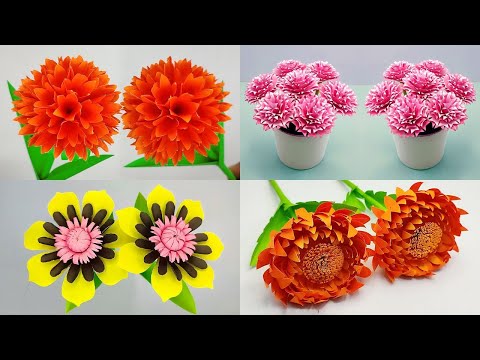 4 Easy and Beautiful Paper Flowers For Home Decor   DIY Paper Crafts   Amazing Flowers Making