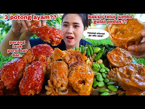 PALING COCOK❗MAKAN NASI PADANG AYAM PEDAS SAOS LAVA BAKSO TELUR JUMBO LALAPAN PETE MENTAH RAWIT IJO