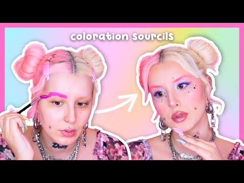 je me colore les sourcils en rose pour de vrai ? (et pas juste dessinés cette fois 😳) + makeup 🧚‍♀️